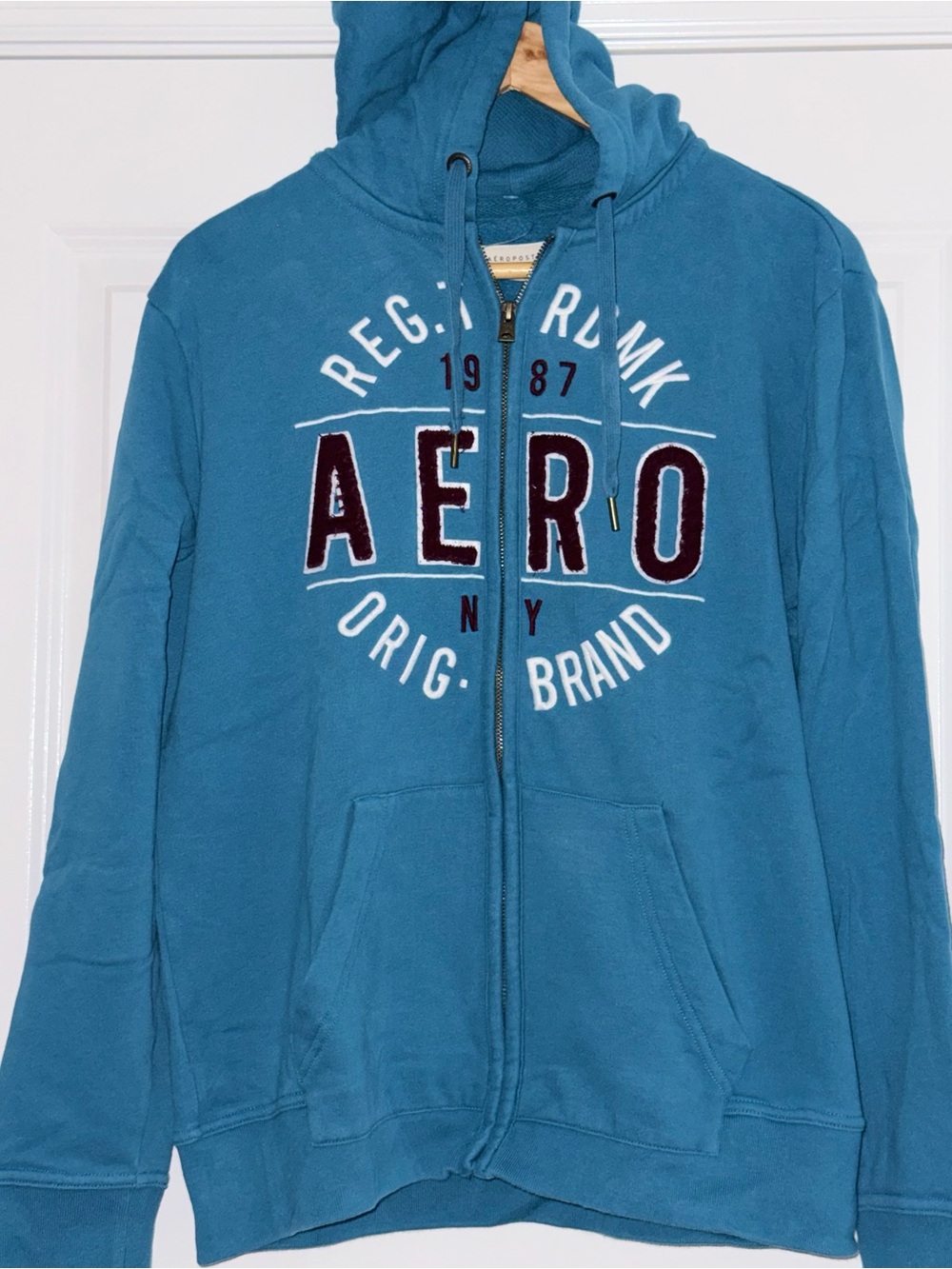 Aeropostale y2k blue logo hoodie Medium preppy full zip pockets streetwear 2000s
